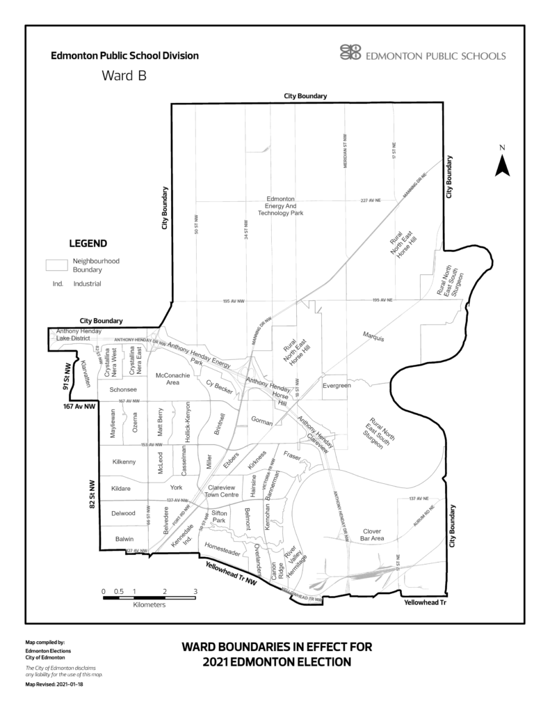 Map of Ward B for Edmonton Public School Board.